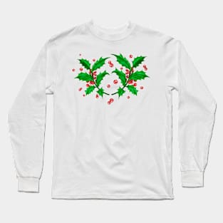 Holly Branches with Red Berries Long Sleeve T-Shirt